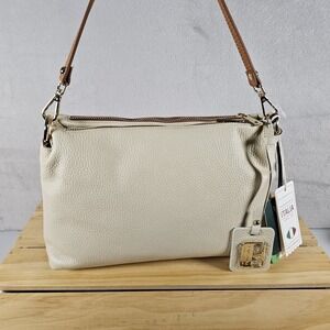 Valentina Taupe Pebbled Leather Convertible Satchel/Crossbody/Clutch Bag
